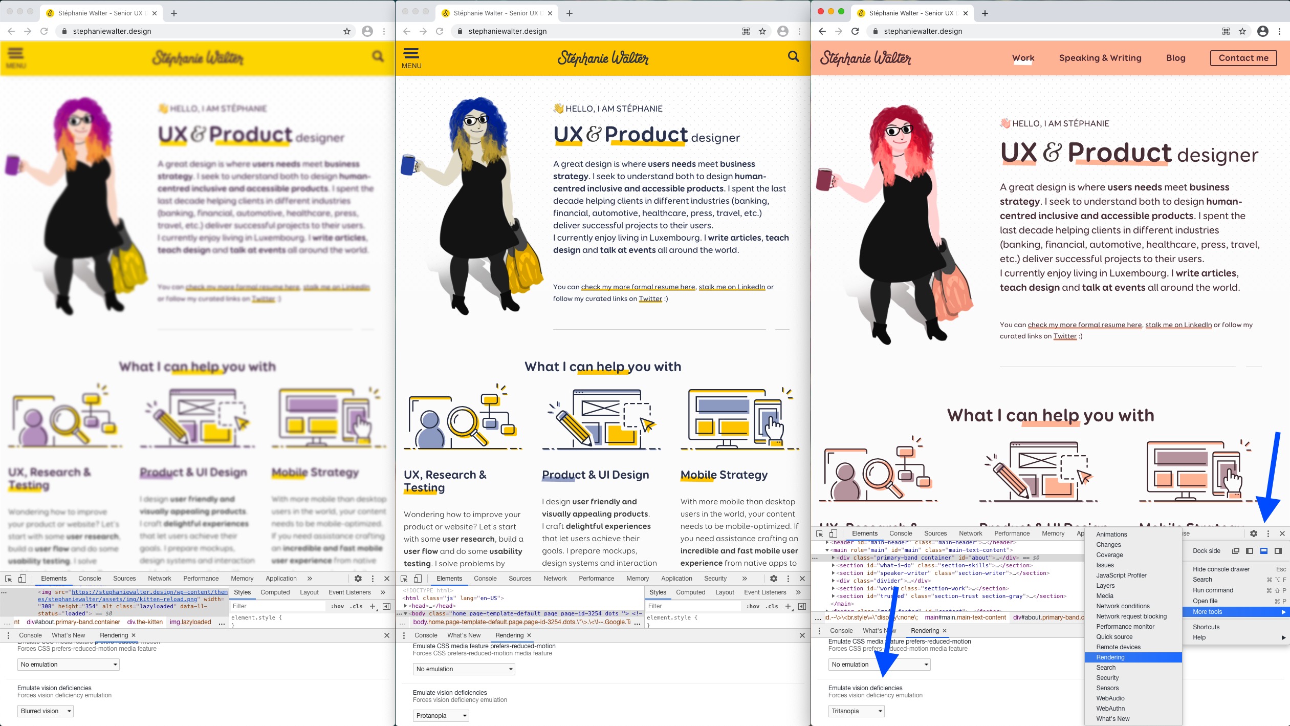 My web with 3 differents types of visual disability check
