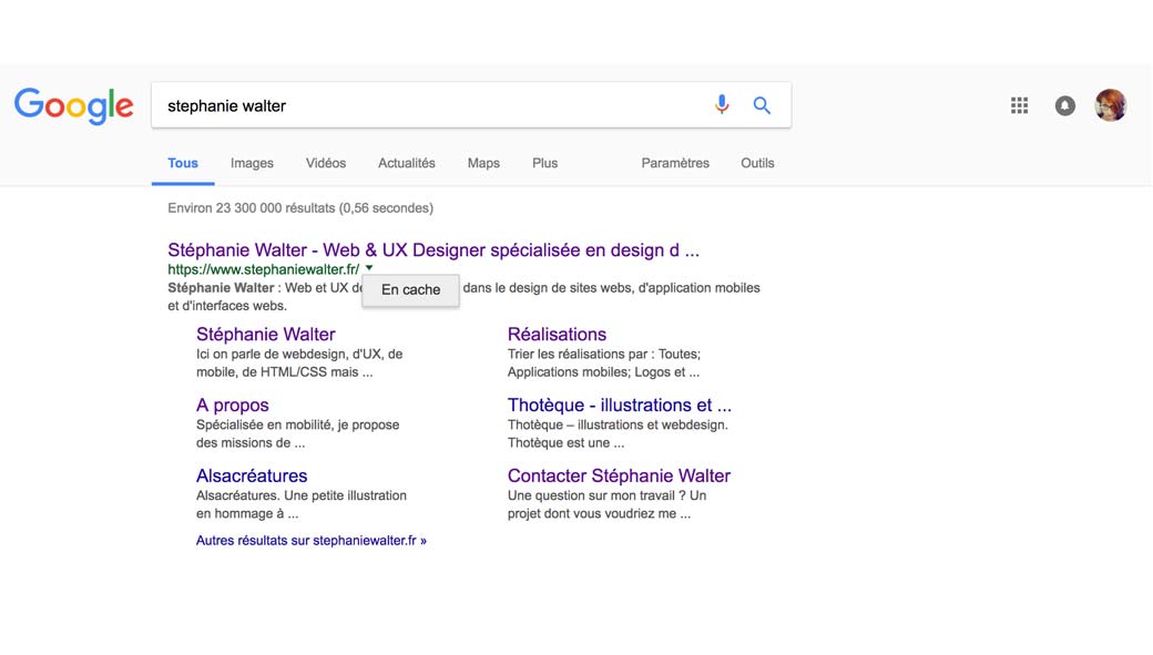 Tester l'affichage en cache