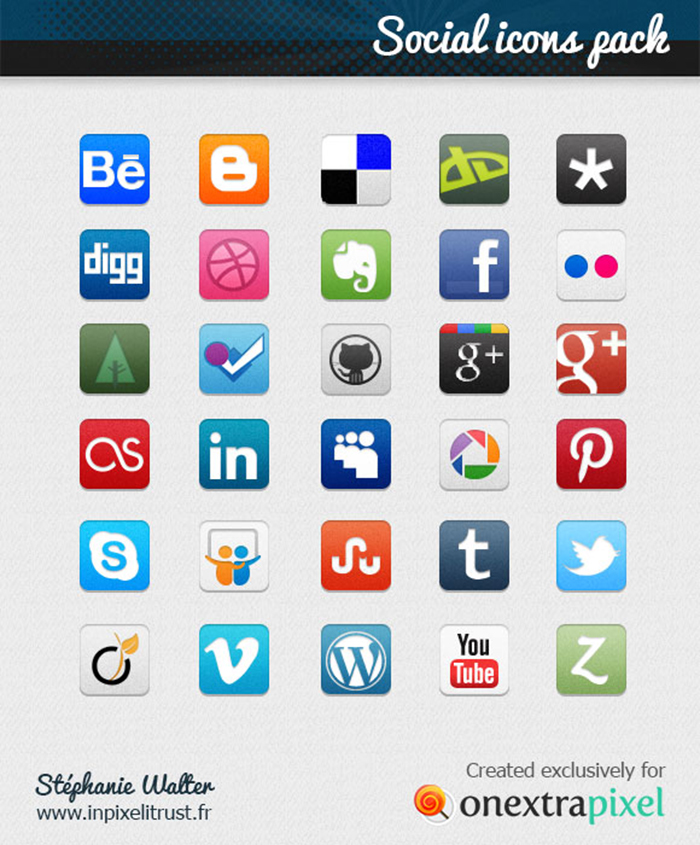 Pack de 30 icones sociales pour webdesigner et développeurs Pack de 30 icones sociales pour webdesigner et développeurs